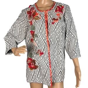 Artisan Appliqué Open Front Jacket Multicolor Size M Art To Wear Cottagecore